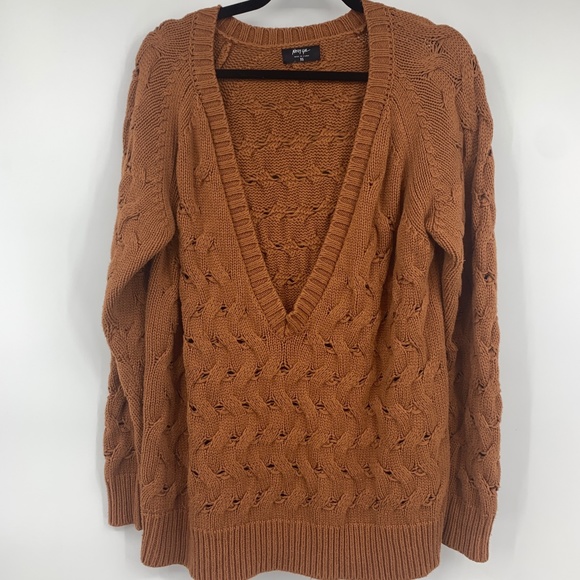 Nasty Gal Womens XS  Tunic Sweater V Neck  Long Sleeve Brown Oversized - Picture 1 of 6